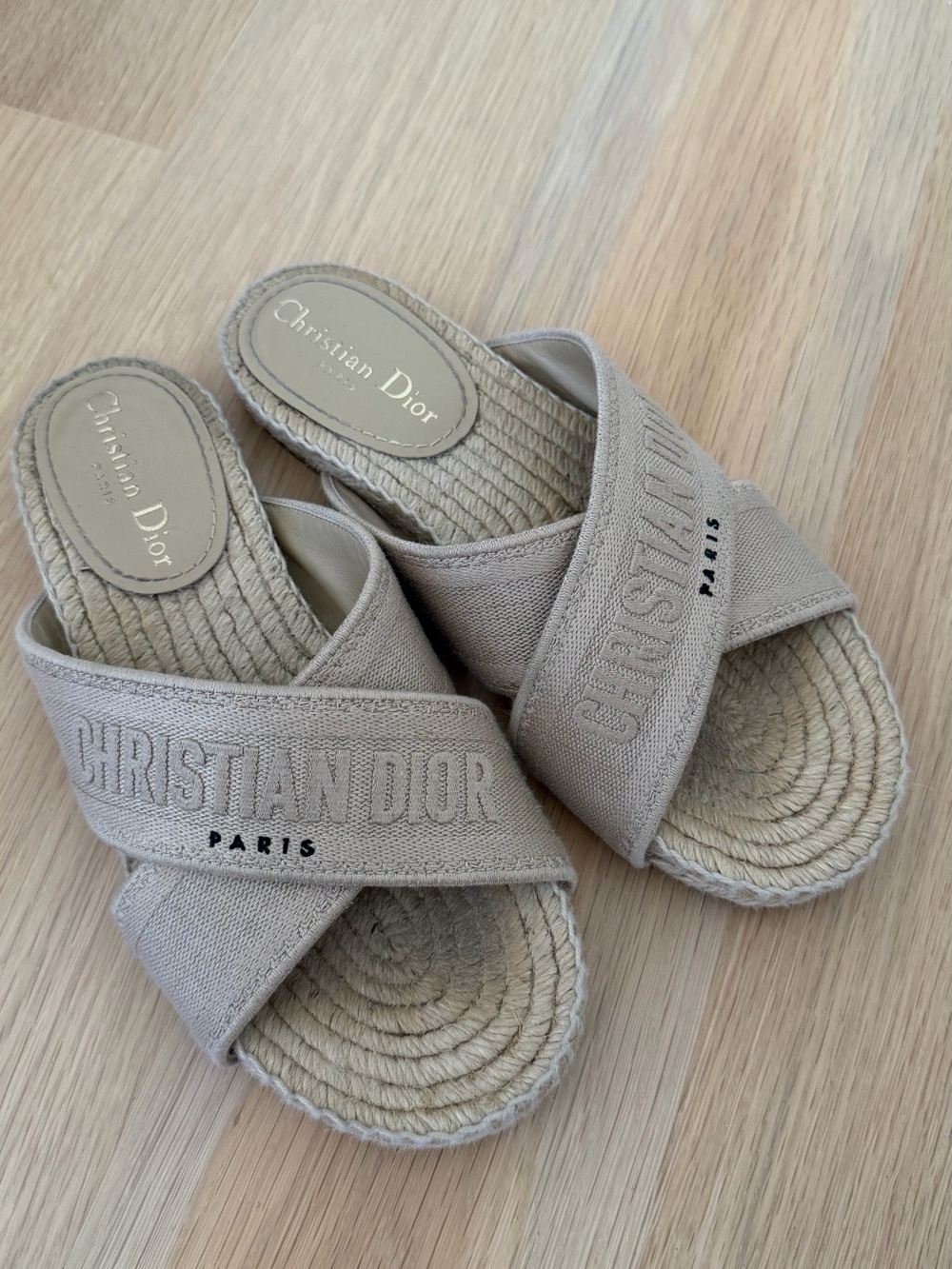 Dior Grainsville Beige Cross-Strap Espadrille Slides size 36